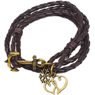                       Shiv Jagdamba Heart Charm Best Quality Cuff Handmade Braided Double Layer Leather Anchor Clasp Bracelet                                              