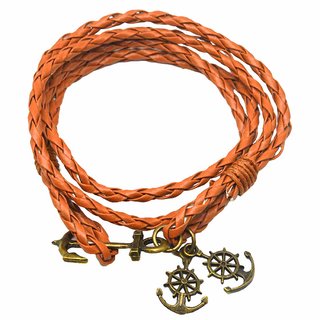                       Shiv Jagdamba Ship Wheel Charm Anchor Best Quality Handmade Braided Double Layer Leather Bracelet                                              