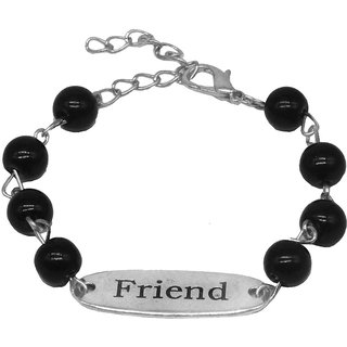                       Shiv Jagdamba Friend Charm Onyx Bead Stainless Steel Link Chain Bracelet                                              