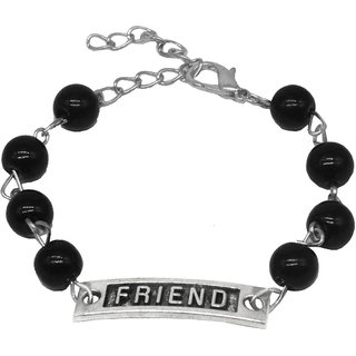                       Shiv Jagdamba Friend Charm Onyx Bead Stainless Steel Link Chain Bracelet                                              