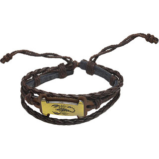                       Shiv Jagdamba Scorpio Charm Best Quality Cuff Handmade Braided Three Layer Leather Adjustable Bracelet                                              
