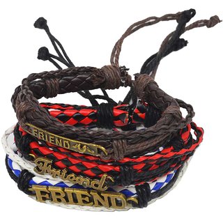                       Shiv Jagdamba Friend Charm Adjustable Lace Up Best Quality Handmade Braided Three Layer Leather Bracelet                                              