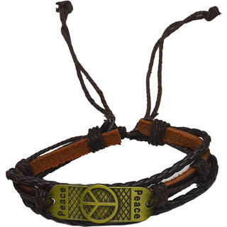                       Shiv Jagdamba Peace Sign Charm Adjustable Lace Up Best Quality Handmade Braided Leather Bracelet                                              