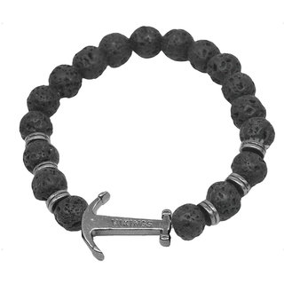                       Shiv Jagdamba Anchor Charm Lava Beads Bracelet                                              