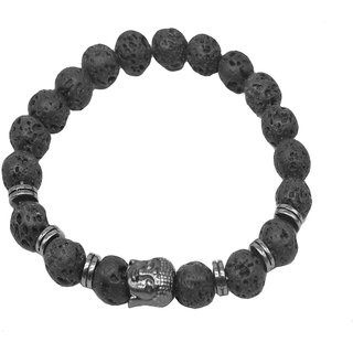                       Shiv Jagdamba Gautam Buddha Head Charm Lava Beads Bracelet                                              