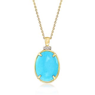                       Ceylonmine -Turquoise Pendant Original & Unheated Stone 9.25 Ratti Firoza Turquoise Gold Plated Pendant For Women & Girl                                              