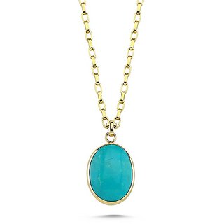                       Ceylonmine -Firoza Turquoise Stone Pendant 9.25 Ratti Natural & Lab Certified Stone Turquoise Gold Plated Pendant For Women & Girls                                              