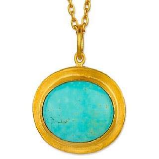                       Ceylonmine -Turquoise Pendant Original & Unheated Stone 9.25 Ratti Firoza Turquoise Gold Plated Pendant For Women & Girl                                              