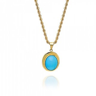Ceylonmine Natural Turquoise Pendant Original & Unheated Stone 9.25 Ratti ( Firoza Turquoise ) Gold Plated Pendant For Unisex Ceylonmine Natural Turquoise Pendant Original & Unheated Stone 9.25 Ratti ( Firoza Turquoise ) Gold Plated Pendant For Unisex