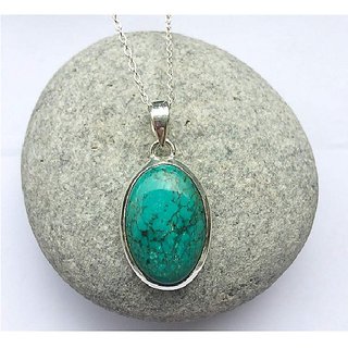                       Ceylonmine -Certified Single Firoza Stone Silver Metal Pendant Firoza Turquoise Stone 9.25 Ratti Locket/Pendant For Women & Girls                                              