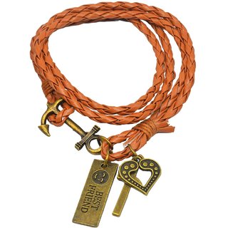                       Shiv Jagdamba Love Heart Jesus Cross Charm Best Quality Handmade Braided Leather Anchor Clasp Bracelet                                              