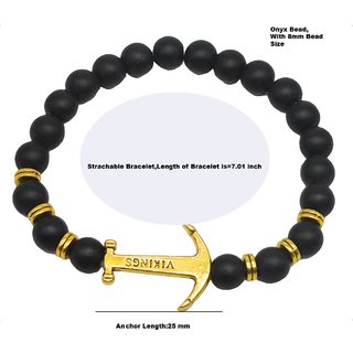                       Shiv Jagdamba Anchor Sign Charm Onyx Beads Gold Black Crystal And Zinc Bracelet For Men And Women                                              