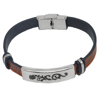                       Shiv Jagdamba Men Wristband Charm Biker Stylish Brown Silver Stainless Steel Leather Bracelet                                              