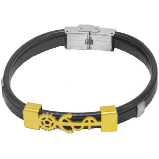                       Shiv Jagdamba Men Wristband Charm Anchor Rope Wheel Gold Black Silver Stainless Steel Leather Bracelet                                              