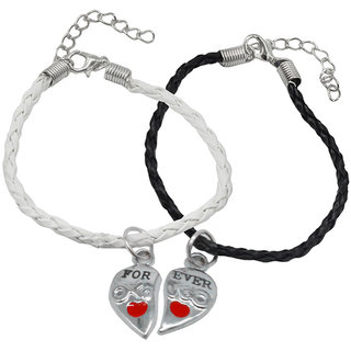                       Shiv Jagdamba Best Friend Couple Handmade Loves Jewelry Black White Silver Zinc Leather Bracelet                                              