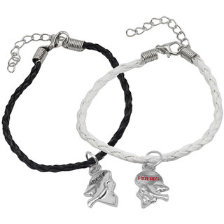                       Shiv Jagdamba Best Friend Bird Flying Couple Handmade Loves Black White Silver Zinc Leather Bracelet                                              