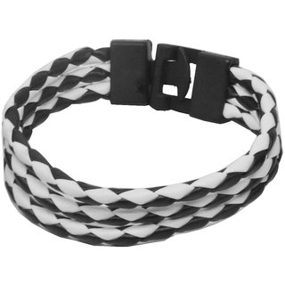                       Shiv Jagdamba Fashion High Quality Cool Genuine Braided Rope Wistband White Black Leather Bracelet                                              
