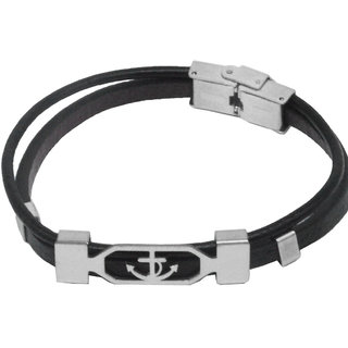                       Shiv Jagdamba Men Wristband Anchor Charm Biker Stylish Black Silver Stainless Steel Leather Bracelet                                              
