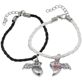                       Shiv Jagdamba Heart Best Friend Couple Handmade Loves Valentines Days White Black Zinc Leather Bracelet                                              