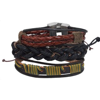                       Shiv Jagdamba Rope Type Biker Multicolour Leather Bracelet For Men And Women (Pack Of 3)                                              