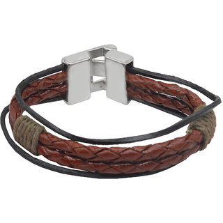                       Shiv Jagdamba Rope Type Biker Brown Leather Bracelet For Men And Women                                              