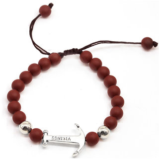                       Shiv Charm Silver & Red Onyx Anchor Beads Adjustable Bracelet                                              