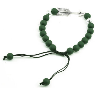                       Shiv Arrow Charm Silver  Green Onyx Beads Adjustable Bracelet                                              