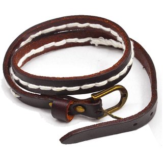                       Shiv Jagdamba Handmade Braided High Quality Leather Wristband Cuff Belt Clasp Bracelet Blackish Brown Leather Bracelet                                              