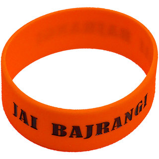                       Shiv Jagdamba Loard Jai Hanuman Orange And White And Black Silicon Bracelet                                              