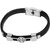 Shiv Jagdamba Biker And Sport Wristband Leather Stainless Steel Wristband Adjustable Bracelet Silver & Black Leather & Stainless Steel Bracelet For Men And Women