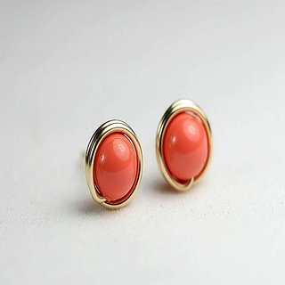 Red Coral Gemstone 24k Gold Plated Earring  Vedka Designs