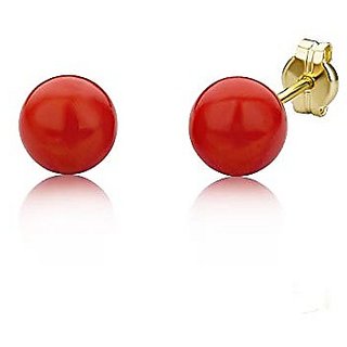 Ceylonmine - Coral Earrings Original Unheated Gemstone Moonga Stud Earring For Women Girl Ceylonmine - Coral Earrings Original Unheated Gemstone Moonga Stud Earring For Women Girl