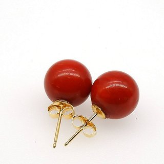 Ceylonmine - Stud Earring Original Stone Red Coral Munga/Proble Gemstone Earring For Women Girl Ceylonmine - Stud Earring Original Stone Red Coral Munga/Proble Gemstone Earring For Women Girl