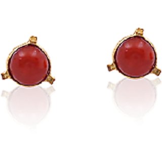                       Ceylonmine - Red Coral Stud Earring Precious Gemstone Munga Earring For Women                                              