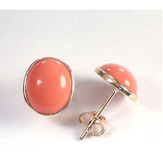                       Ceylonmine Precious Gemstone Coral Earrings Gold Plated Moonga Stud Earring For Women & Girl                                              