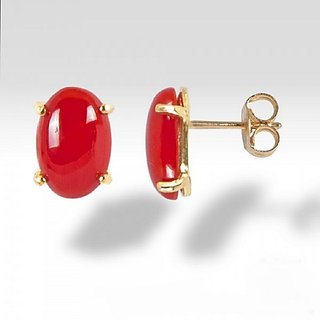 Ceylonmine - Coral Stud Earring Gold Plated Natural & Original Munga/Moonga Gemstone Earring For Women Ceylonmine - Coral Stud Earring Gold Plated Natural & Original Munga/Moonga Gemstone Earring For Women