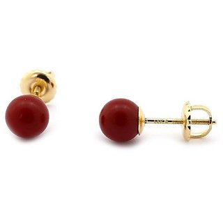                       Ceylonmine - Coral Stud Earring Original & Unheated Proble Moonga Earring Gold Plated                                              