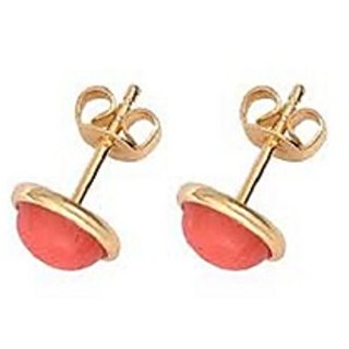                       Ceylonmine - Coral Stud Earring Original & Unheated Proble Moonga Earring Gold Plated                                              