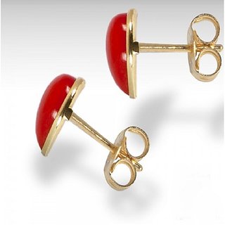 Ceylonmine Precious Gemstone Coral Earrings Gold Plated Moonga Stud Earring For Women & Girl Ceylonmine Precious Gemstone Coral Earrings Gold Plated Moonga Stud Earring For Women & Girl