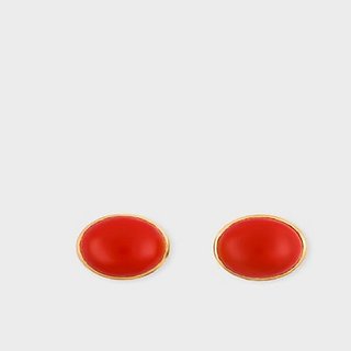                       Ceylonmine - Red Moonga Gemstone Earring Gold Plated Stud Earrings Stone For Women                                              