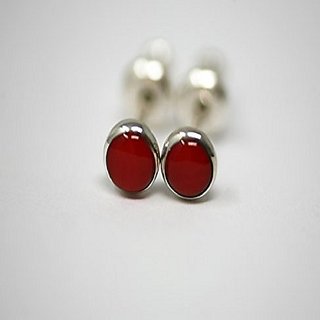 Ceylonmine - Stud Earring Original Stone Red Coral Munga/Proble Gemstone Earring For Women Girl Ceylonmine - Stud Earring Original Stone Red Coral Munga/Proble Gemstone Earring For Women Girl