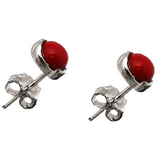                       Ceylonmine - Stud Earring Original Stone Red Coral Munga/Proble Gemstone Earring For Women  Girl                                              