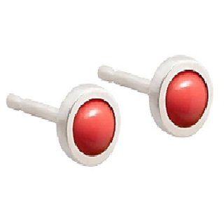 Ceylonmine - Red Coral Stud Earring Precious Gemstone Munga Earring White Gold Plated For Women Ceylonmine - Red Coral Stud Earring Precious Gemstone Munga Earring White Gold Plated For Women