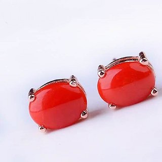 Ceylonmine - Red Moonga Gemstone Earring Silver Stud Earrings Stone For Women Ceylonmine - Red Moonga Gemstone Earring Silver Stud Earrings Stone For Women