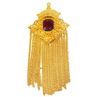                       Shiv Jagdamba King Crown Metal With Hangging Chain Wedding Partwear Coat Gold Red Crystal & Brass Brooch                                              