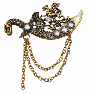                       Shiv Jagdamba Dragon Shield Jewelry Game Of Thrones Celtic Jeweled Gold Black Metal Brass Brooch                                              