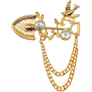                       Shiv Jagdamba Arrow Leaf Bird Jewelry Wedding Partwear Coat And Shewani Coat Gold Metal Brass Brooch                                              