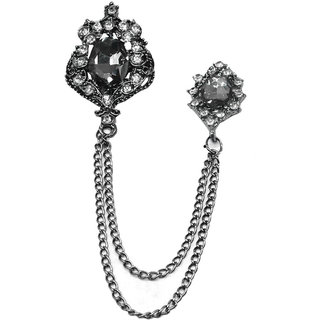                       Shiv Jagdamba Black Stone Partywear Hangging Chain Lapel Pin Brooch                                              