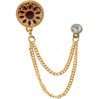                       Shiv Jagdamba Mens Suit White Rhinestone Crystal Wedding Lapel Pin Hanging Chain Gold Red Brass Brooch                                              