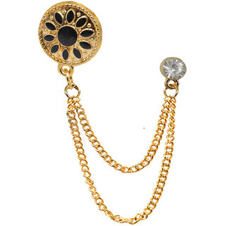                       Shiv Jagdamba Mens Suit White Rhinestone Crystal Wedding Lapel Pin Hanging Chain Gold Black Brass Brooch                                              